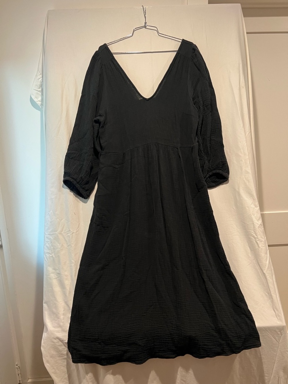 Madewell Gauzy Cotton Black V-Neck Midi Dress Cutout Back Large